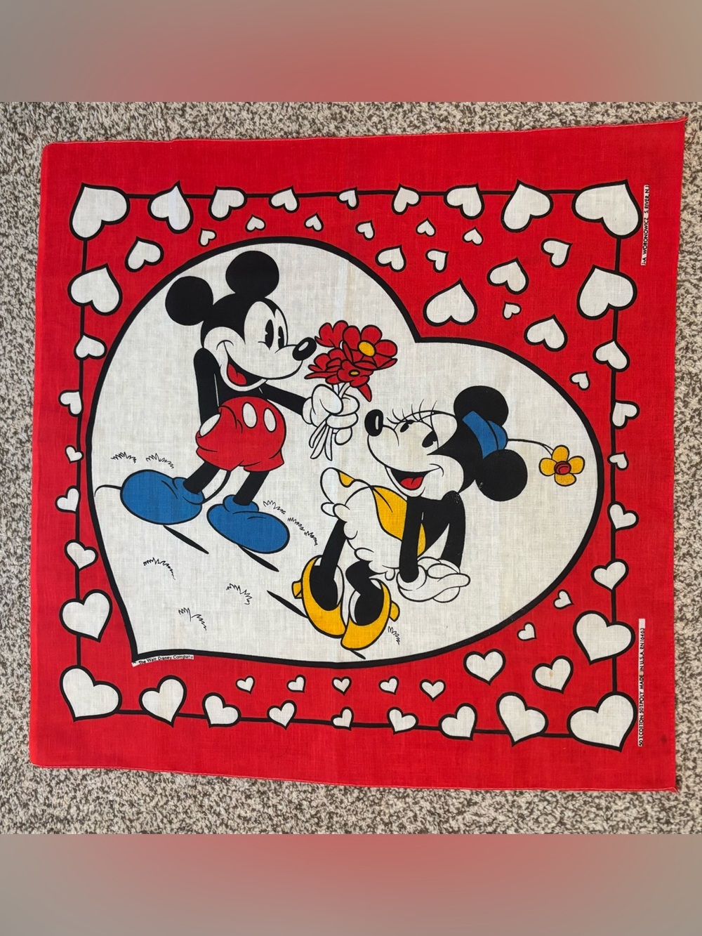 Vintage Disney Red Mickey & Minnie Heart Panel Cloth
